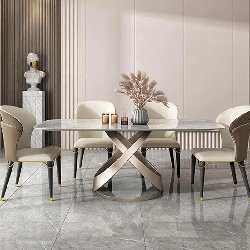 Rectangle Dining Table Set 1/2/5/6/7 Pcs Sintered Stone Dining Table Side Chairs met Comfortabele Lounge Stoelen