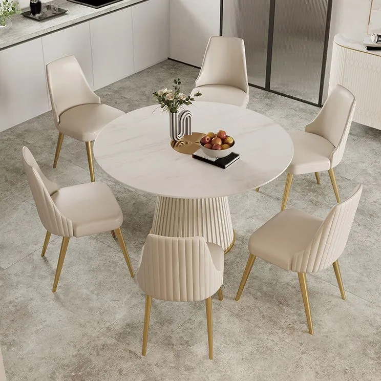 Round Pedestal Dining Table Set 1/2/3/5/7 Pcs Sintered Stone Table and Chairs met Eettafel en 4 Stoelen