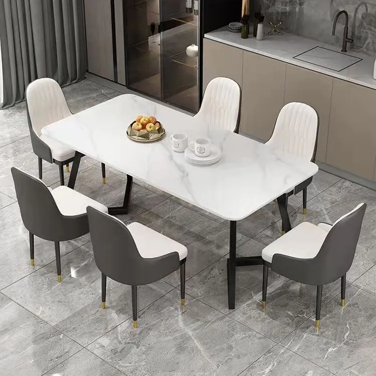 Stalen Modern 1/4/5/7 Pieces Dining Set Sintered Stone Dining Table Natuurleer Chairs