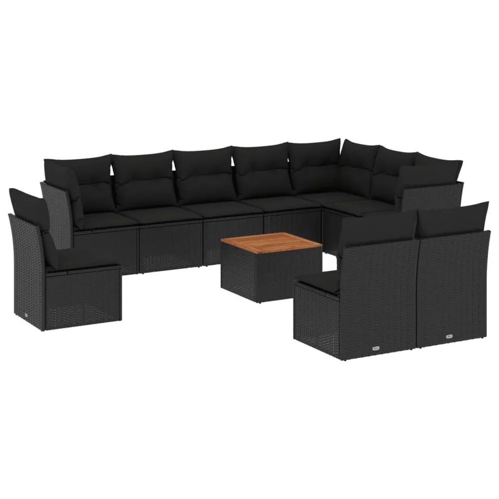 11-delige Loungeset met kussens poly rattan zwart met Hoofdsteun en Lumber Support