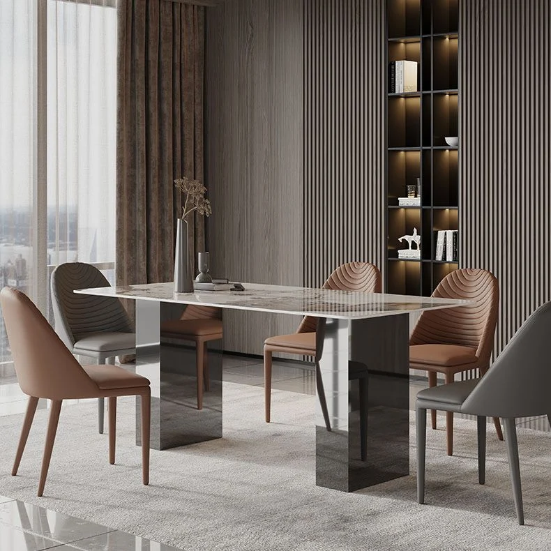 1/2/5/6/7 Pieces Glam Dining Set Dubbel Pedestal Table and Leather Chairs Dinette Set