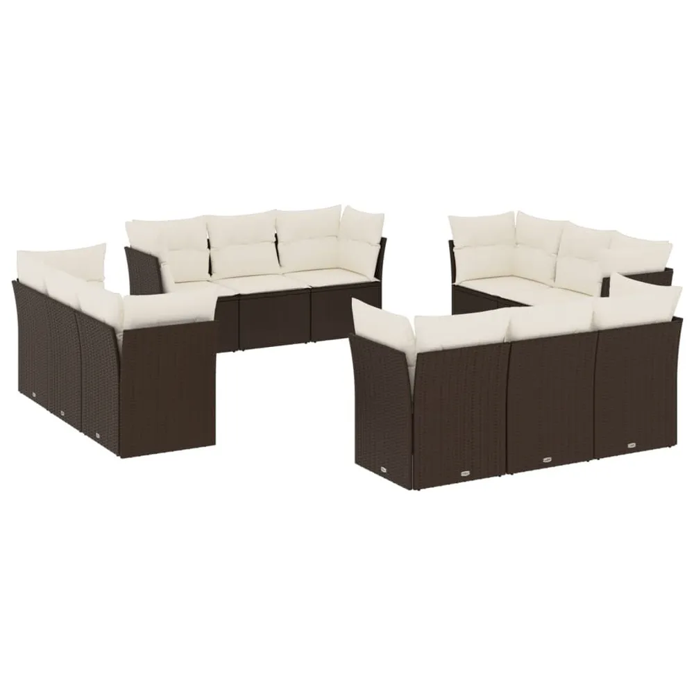 12-delige Loungeset met kussens poly rattan bruin met Geïntegreerde Armleuning