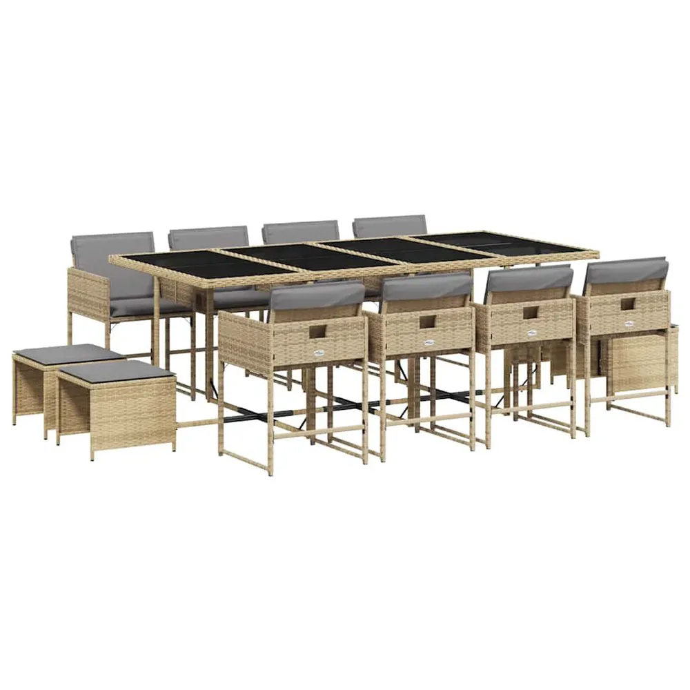 13-delige Tuinset met kussens poly rattan gemengd lichtbruin