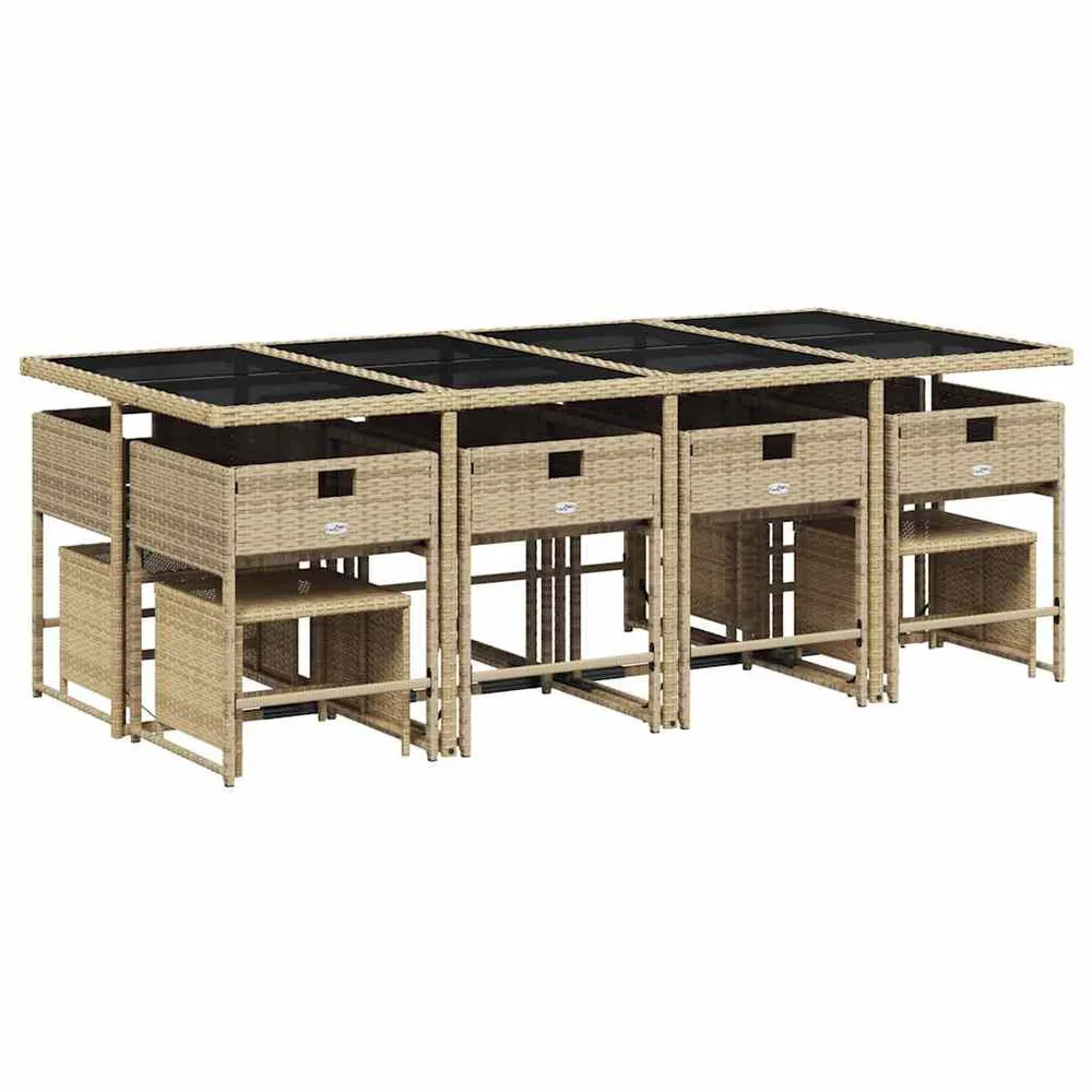 13-delige Tuinset met kussens poly rattan gemengd lichtbruin