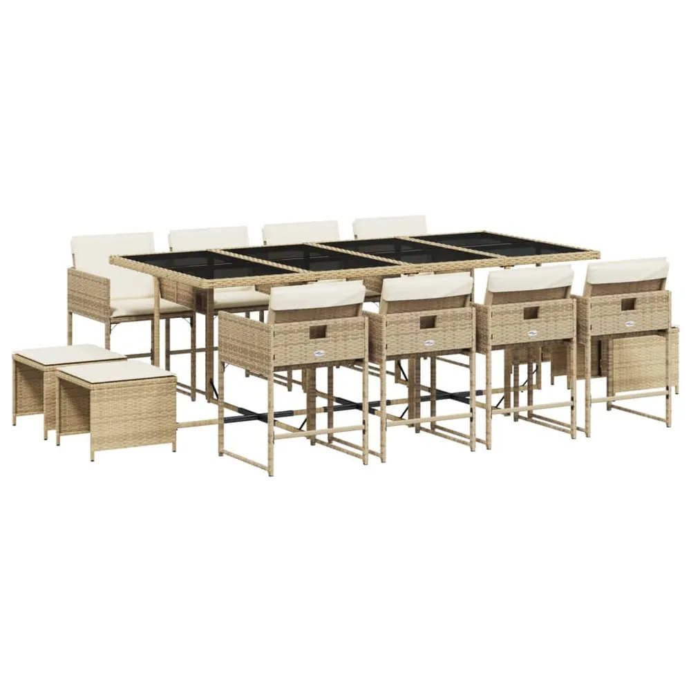 13-delige Tuinset met kussens poly rattan natuurtint