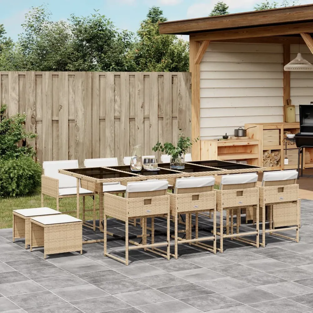 13-delige Tuinset met kussens poly rattan natuurtint