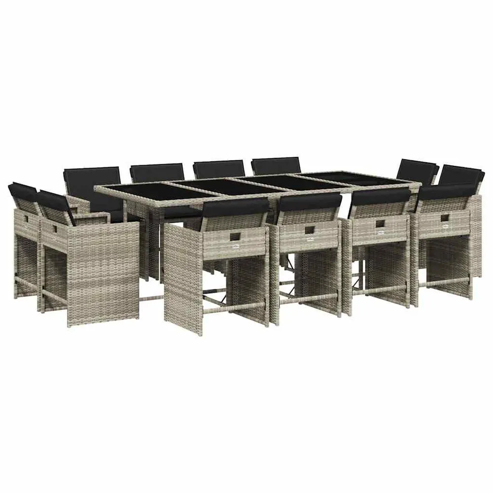 13-delige Tuinset met kussens poly rattan lichtgrijs Diverse Kleuren Kussens