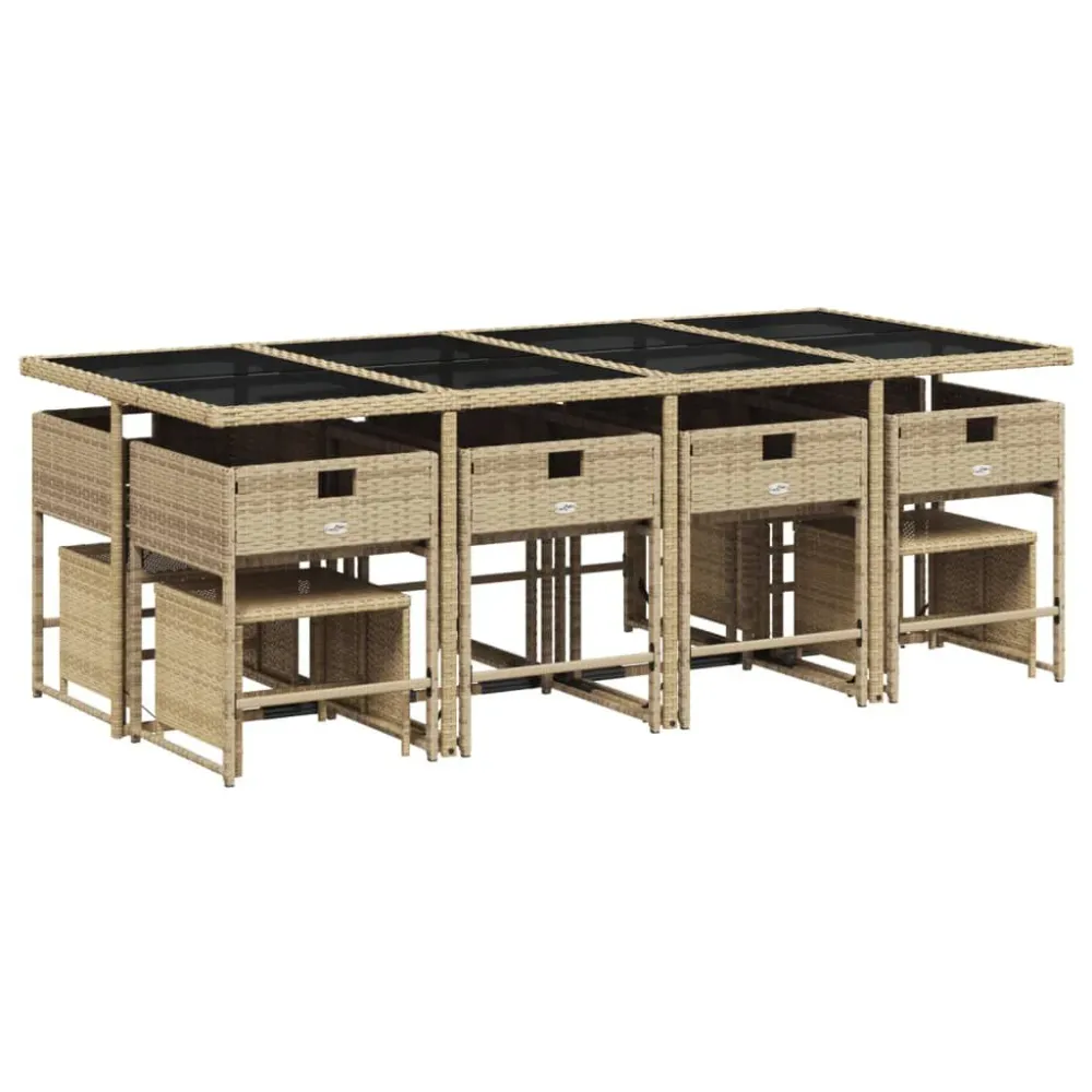 13-delige Tuinset met kussens poly rattan natuurtint