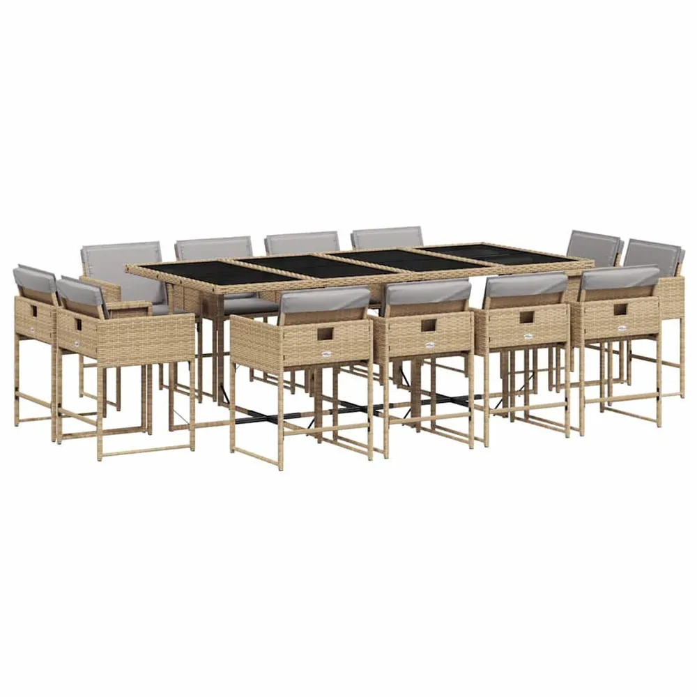 13-delige Tuinset met kussens poly rattan gemengd ecru