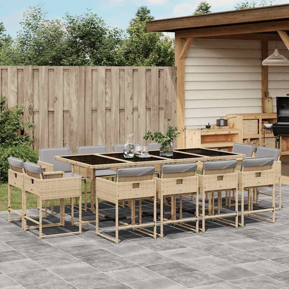 13-delige Tuinset met kussens poly rattan gemengd ecru