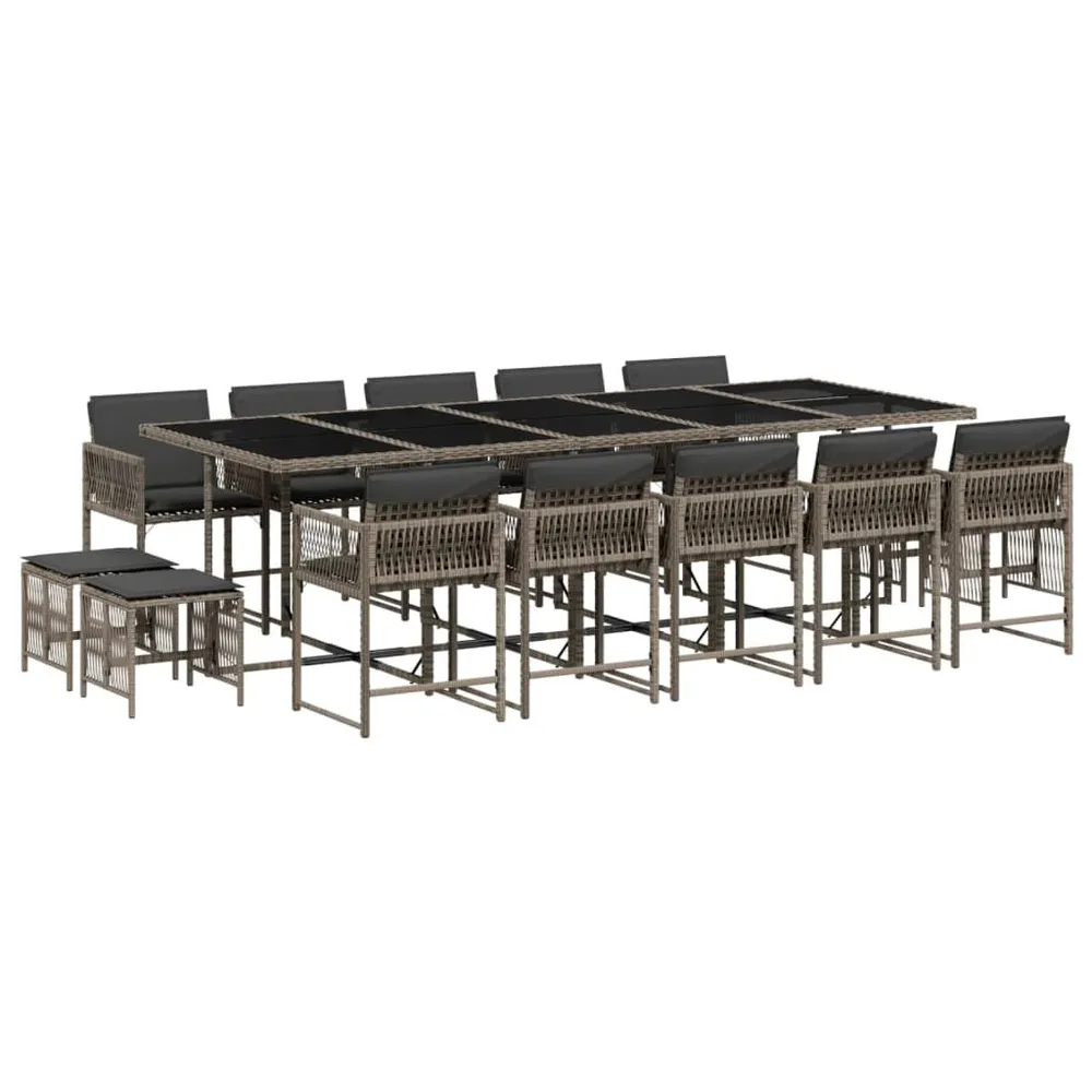 15-delige Tuinset met kussens poly rattan grijs Snel Droog | Ademend Materiaal
