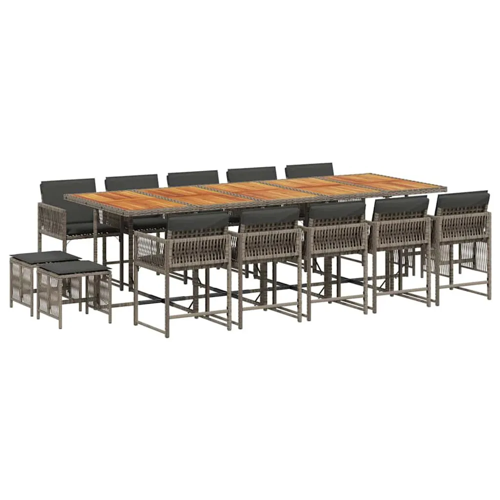 15-delige Tuinset met kussens poly rattan grijs voor Langdurig Buiten Zitten