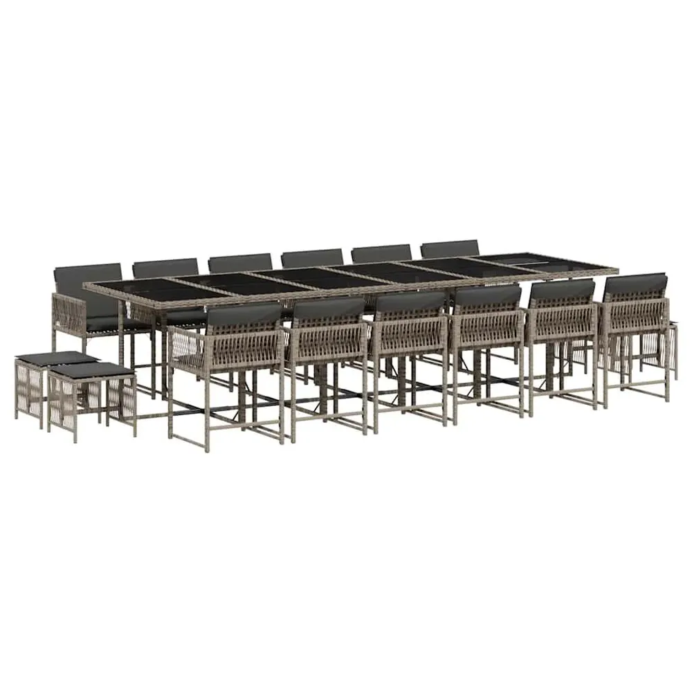 17-delige Tuinset met kussens poly rattan grijs met 5 Jaar Garantie