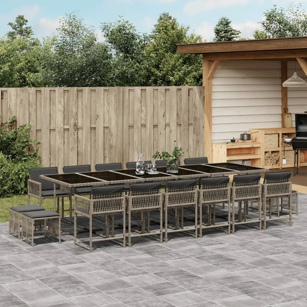 17-delige Tuinset met kussens poly rattan grijs met 5 Jaar Garantie