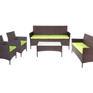 3-2-1-1 Poly-rattan set Hamar, bruin-gemarmerd, kussens groen Diverse Kleuren Kussens