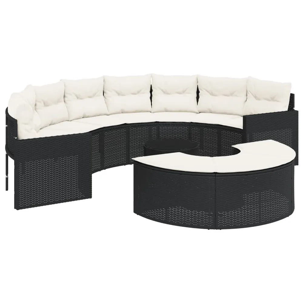 3-delige Loungeset halfrond poly rattan zwart met Verstelbare Rugleuning