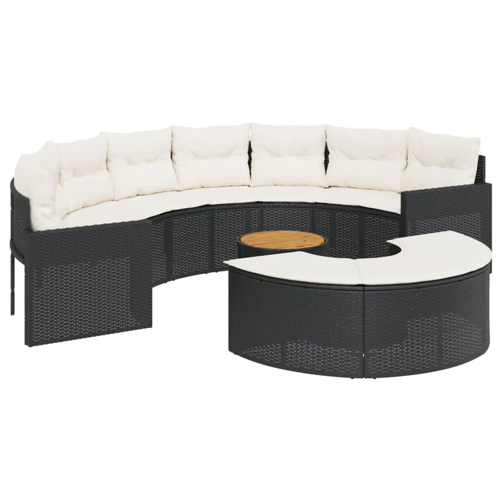 3-delige Loungeset halfrond poly rattan zwart met 5 Jaar Garantie