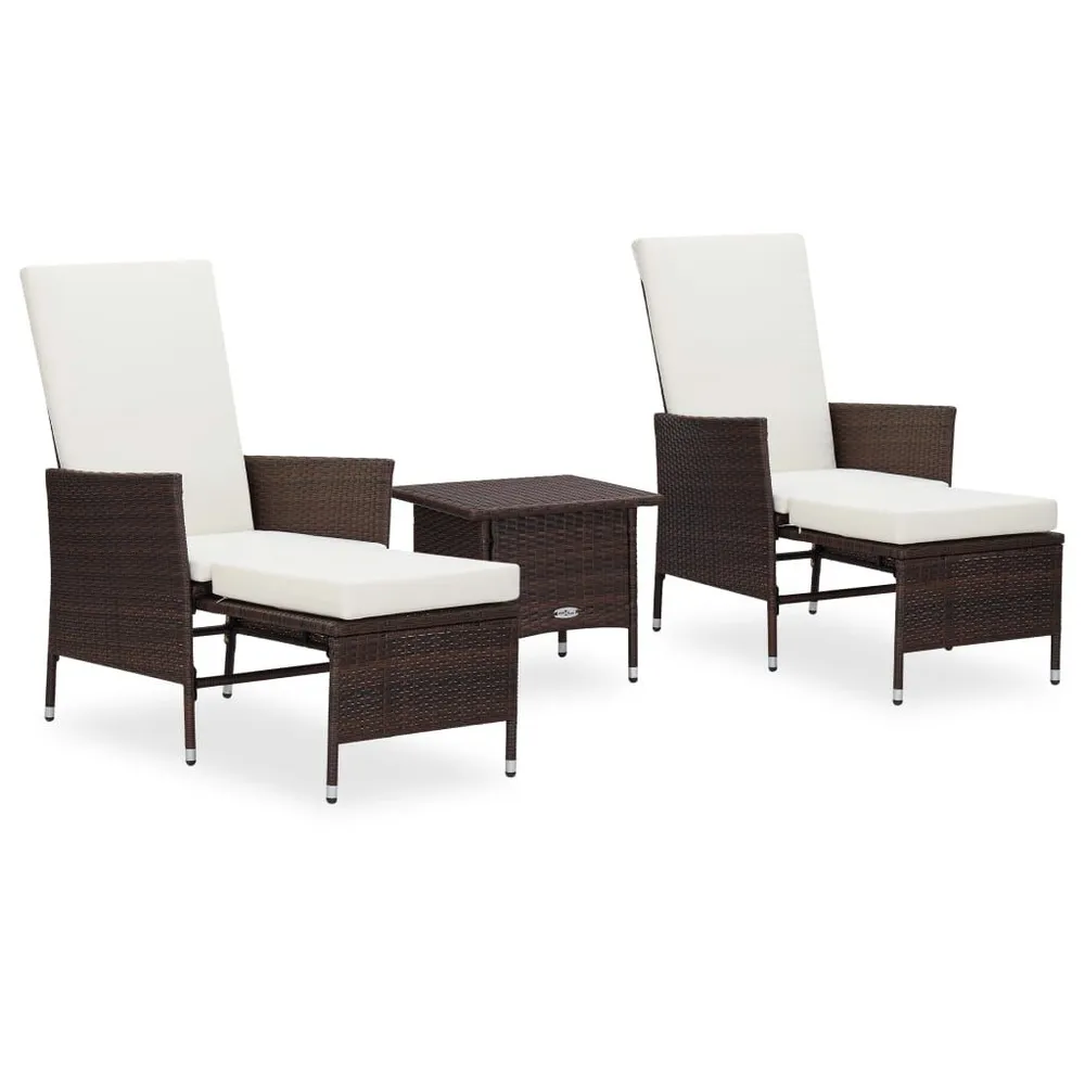 3-delige Loungeset met kussens poly rattan bruin Gemaakt van Weerbestendig Materiaal