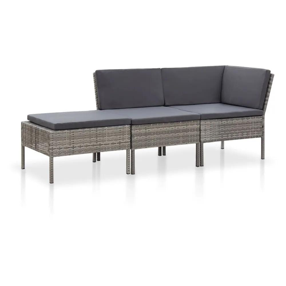 3-delige Loungeset met kussens poly rattan grijs Eenvoudig te Verplaatsen