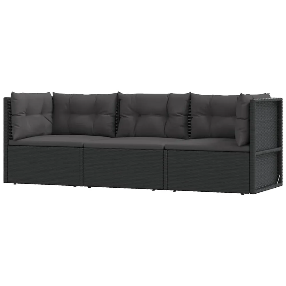 3-delige Loungeset met kussens poly rattan zwart met Verstelbare Rugleuning