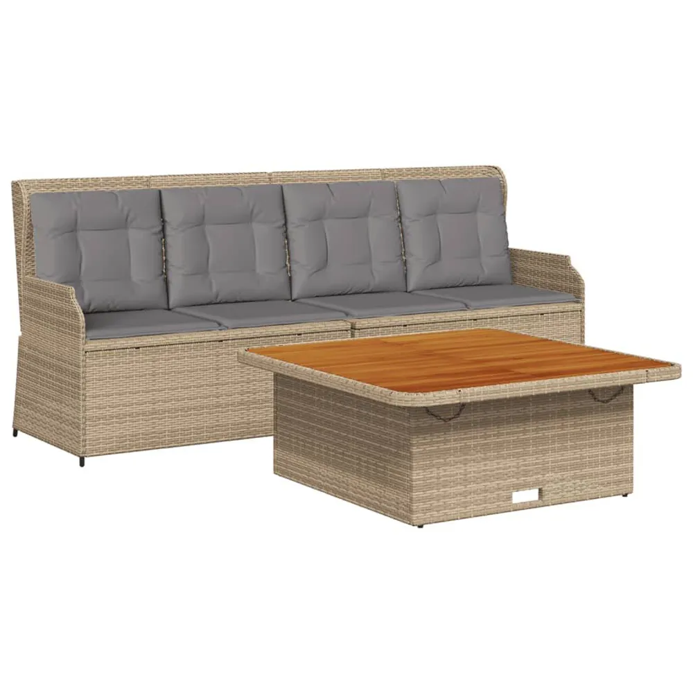 3-delige Loungeset met kussens poly rattan ecru Eenvoudig te Verplaatsen