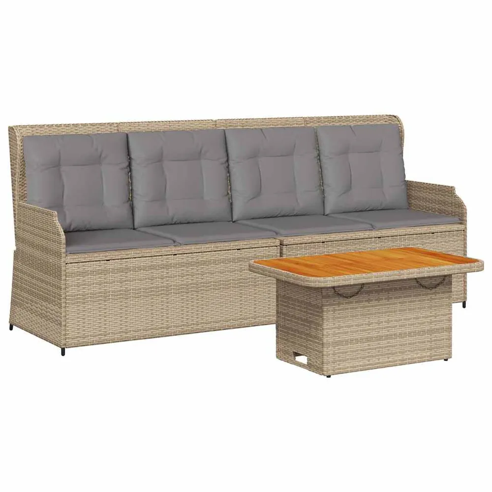 3-delige Loungeset met kussens poly rattan ecru