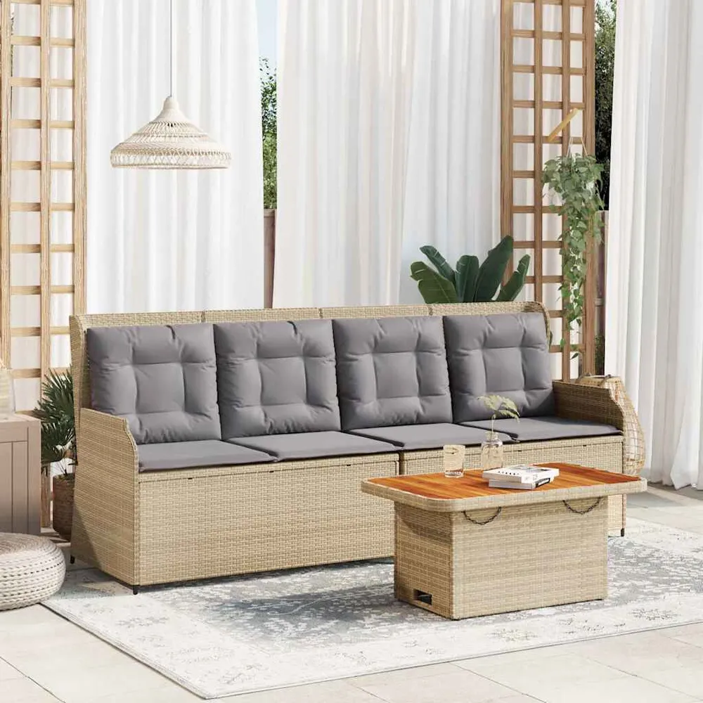 3-delige Loungeset met kussens poly rattan ecru