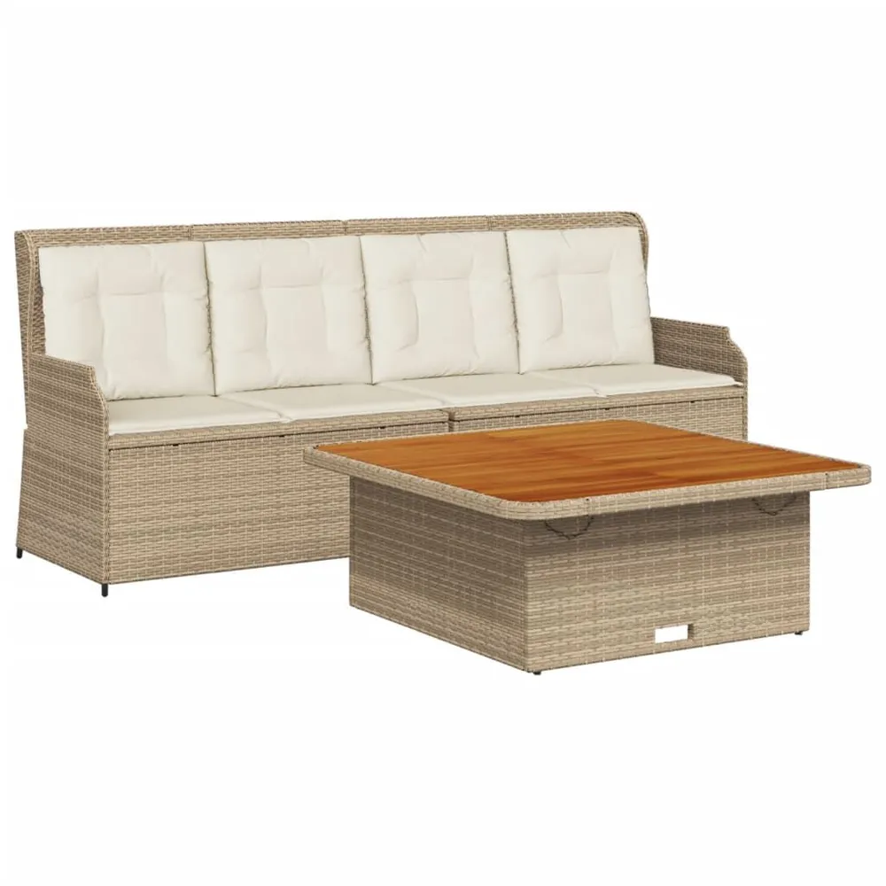 3-delige Loungeset met kussens poly rattan ecru
