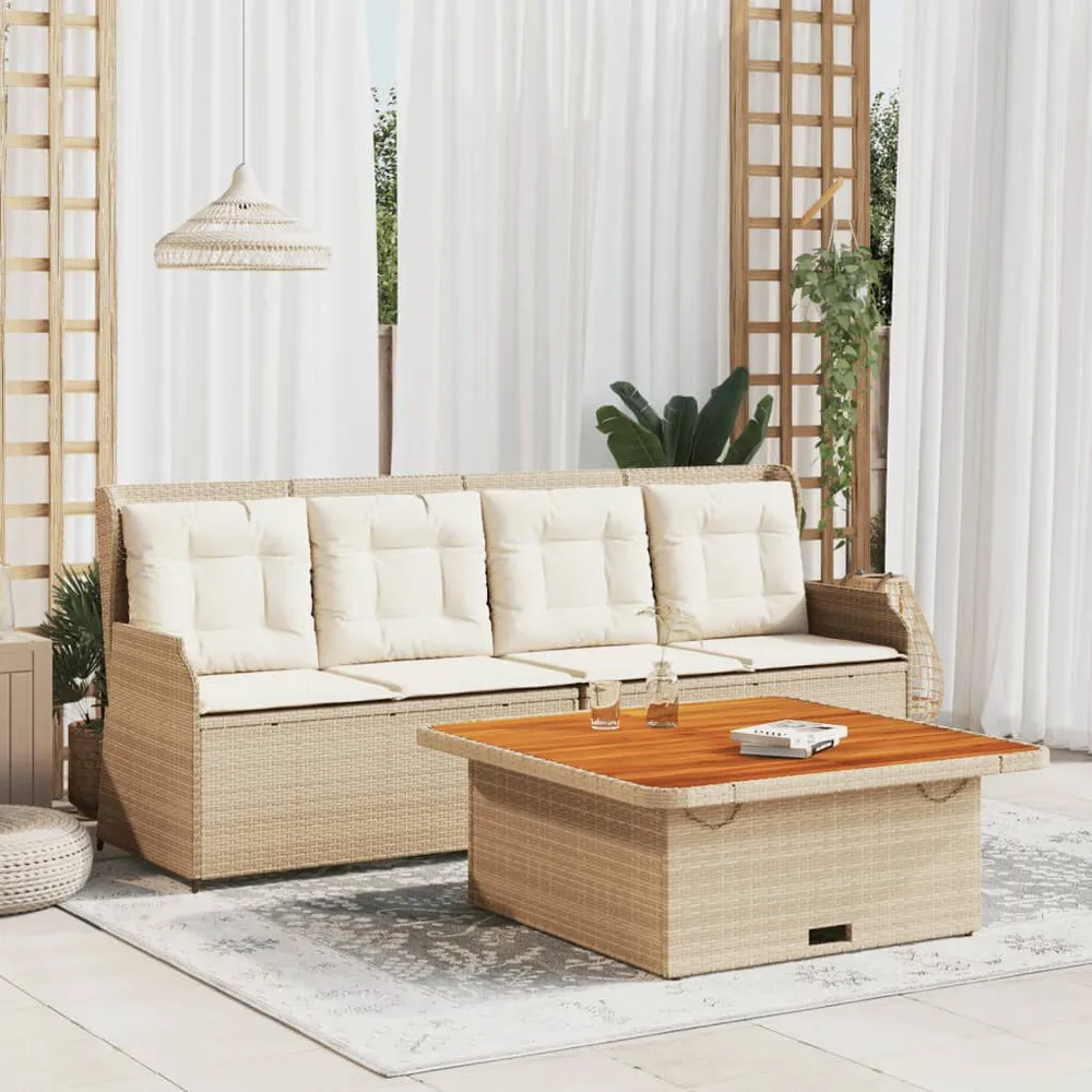 3-delige Loungeset met kussens poly rattan ecru