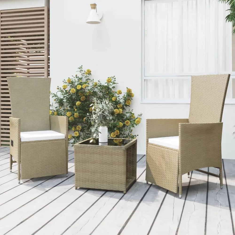 3-delige Loungeset poly rattan en staal ecru