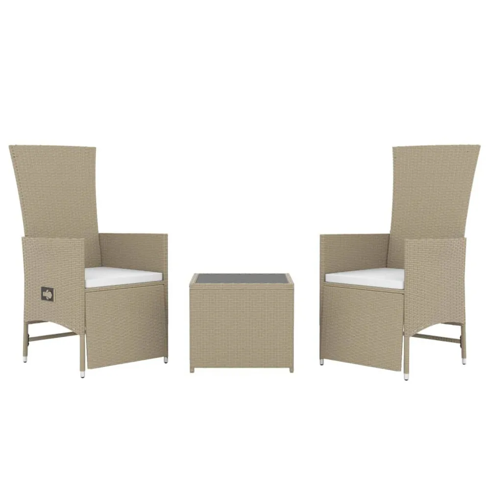 3-delige Loungeset poly rattan en staal ecru