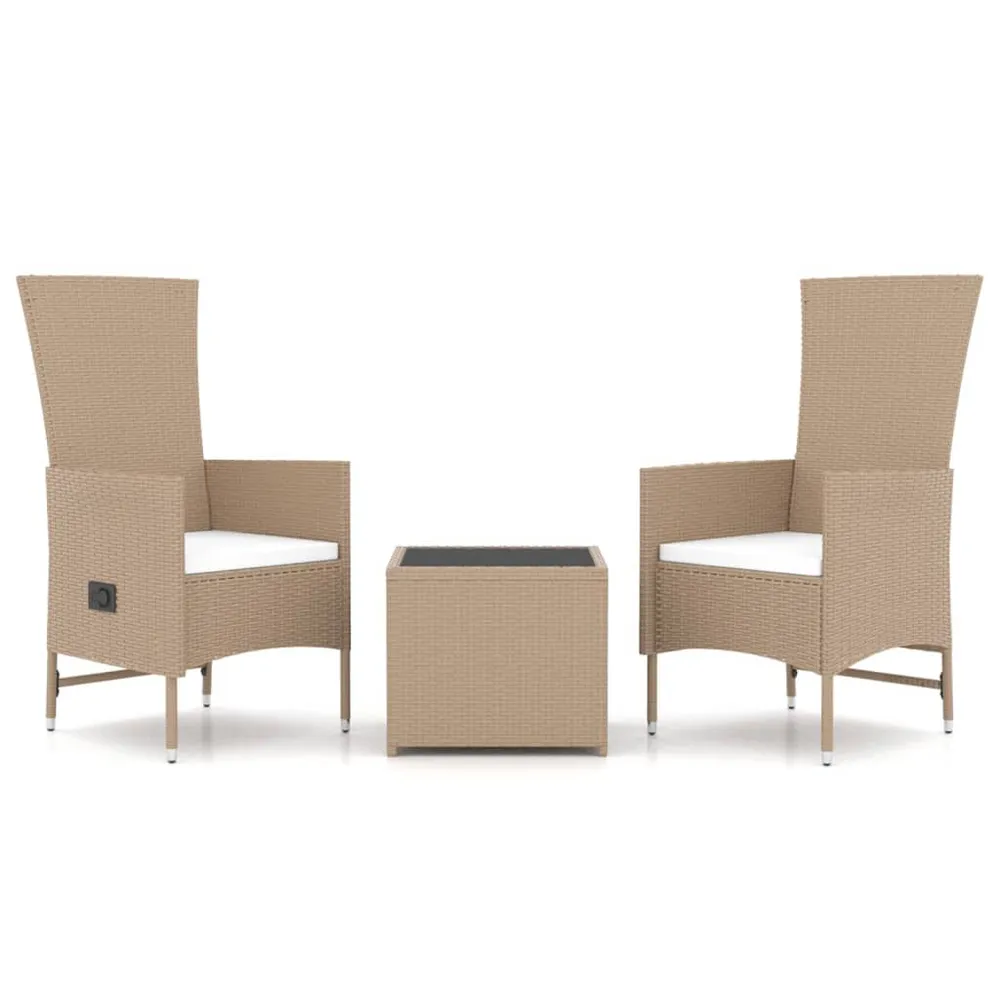 3-delige Loungeset poly rattan en staal ecru