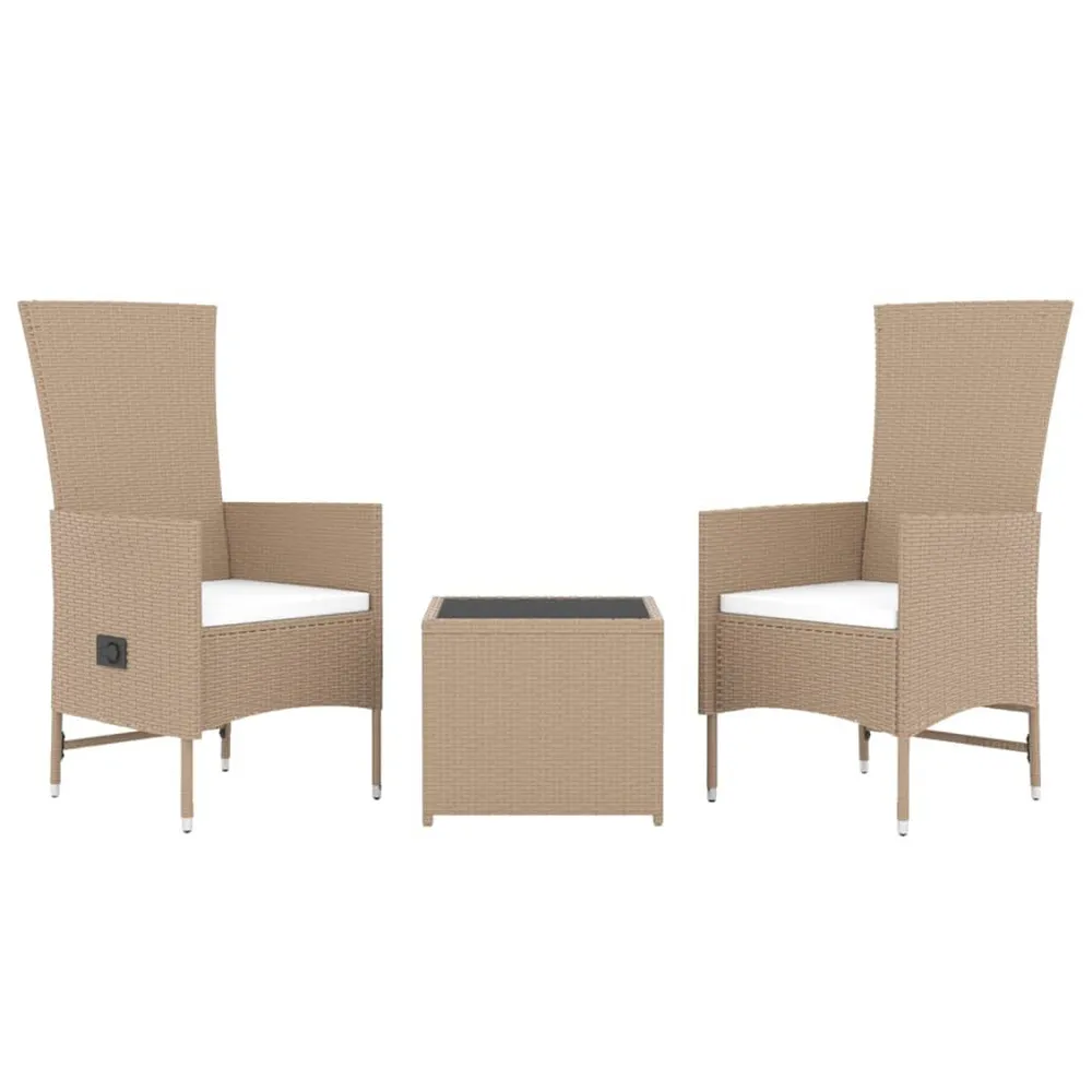 3-delige Loungeset poly rattan en staal ecru