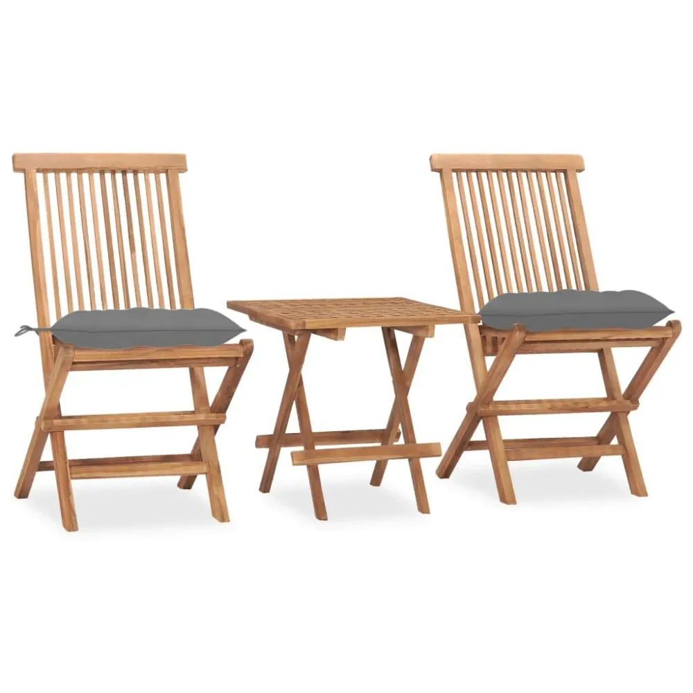 3-delige Tuinset inklapbaar met kussen massief teakhout Teak Metalen Frame