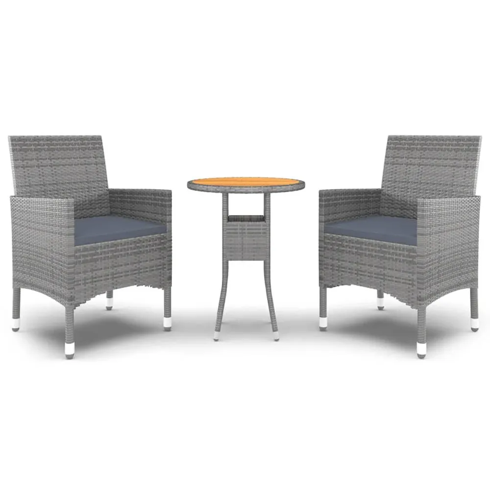 3-delige Tuinset poly rattan grijs Teak Metalen Frame