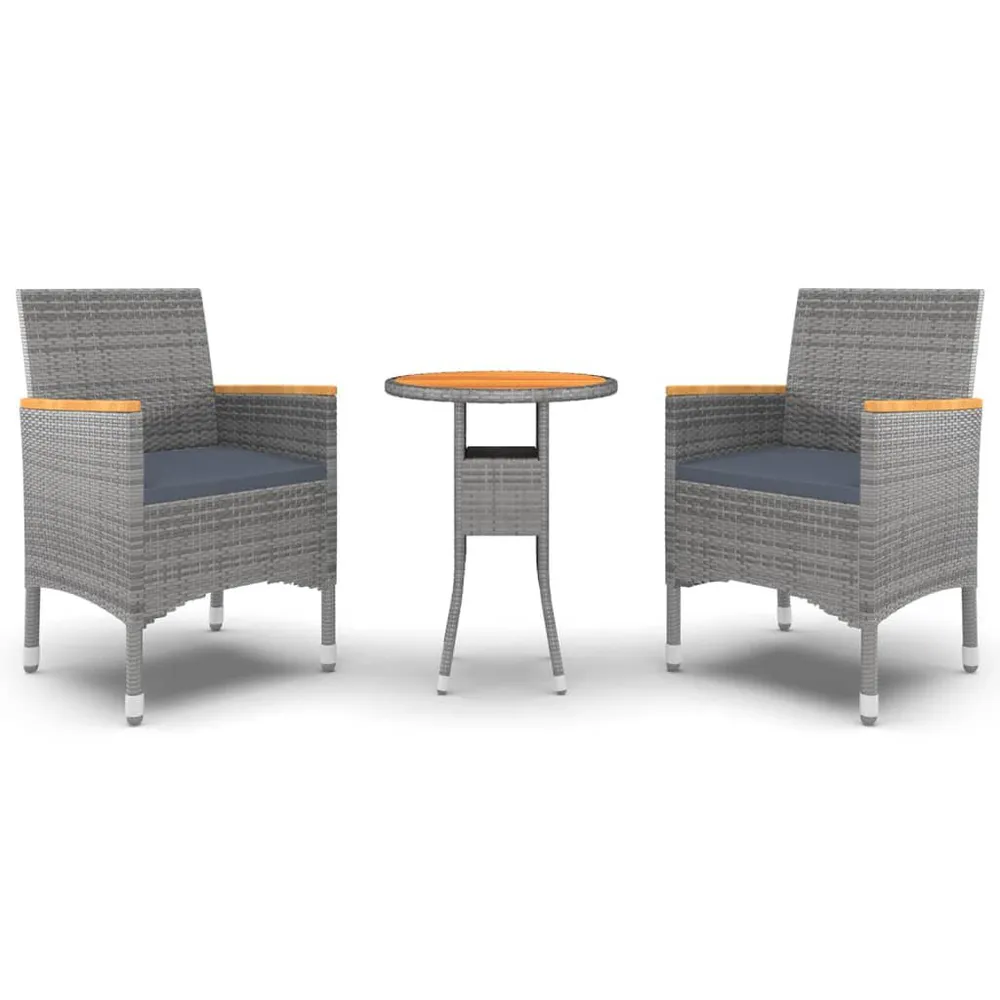 3-delige Tuinset poly rattan grijs voor Langdurig Buiten Zitten