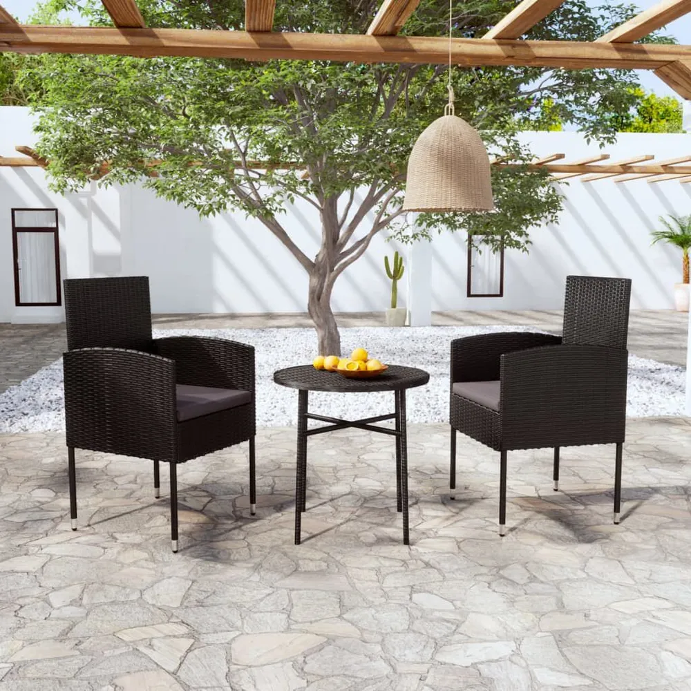 3-delige Tuinset poly rattan zwart met Verstelbare Rugleuning