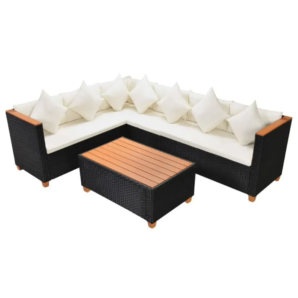 4-delige Loungeset met kussens poly rattan zwart voor Terras Zwembad