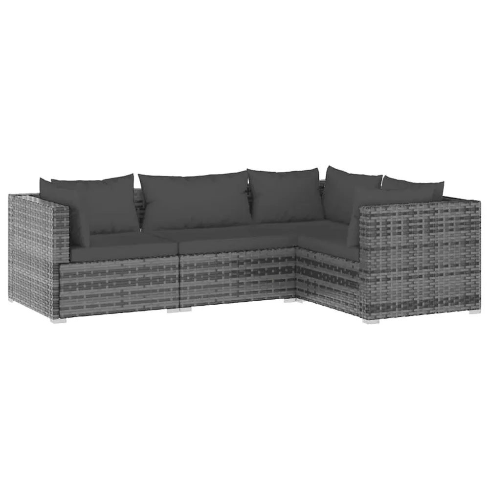 4-delige Loungeset met kussens poly rattan grijs Eenvoudig te Verplaatsen
