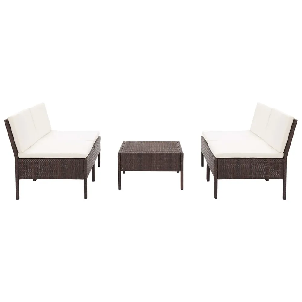 5-delige Loungeset met kussens poly rattan bruin met Geïntegreerde Armleuning