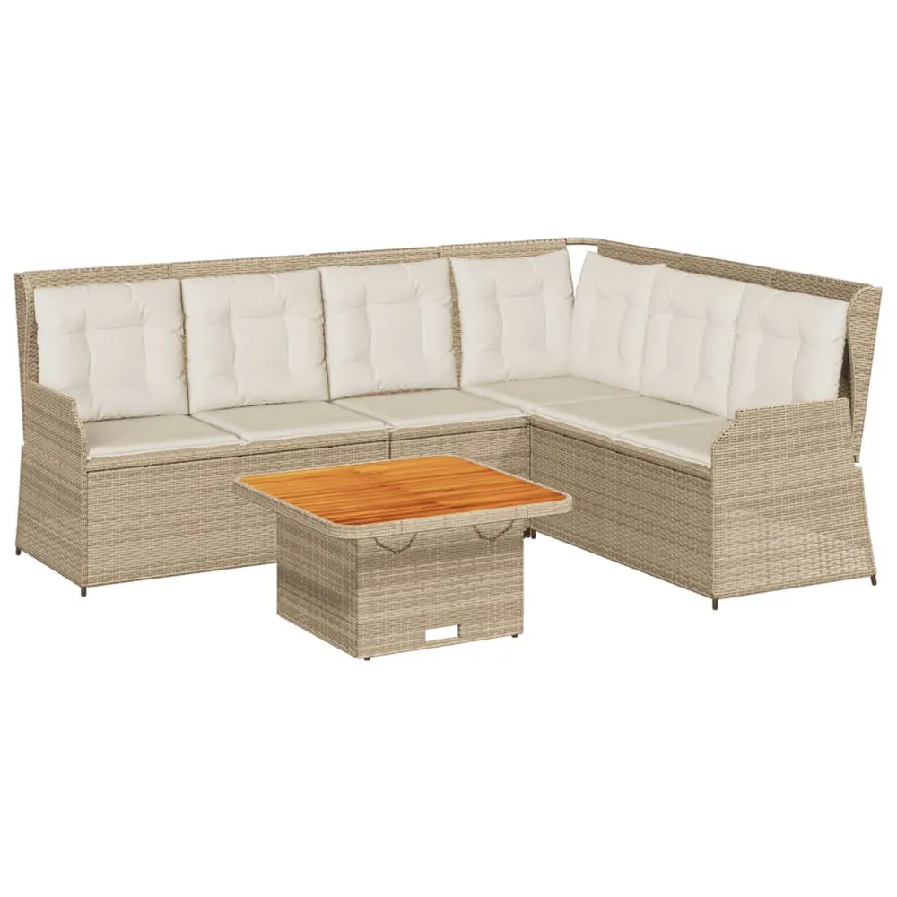 5-delige Loungeset met kussens poly rattan lichtbruin