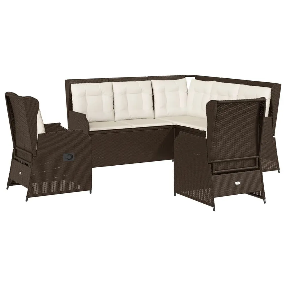 5-delige Loungeset met kussens poly rattan bruin Eenvoudig te Verplaatsen