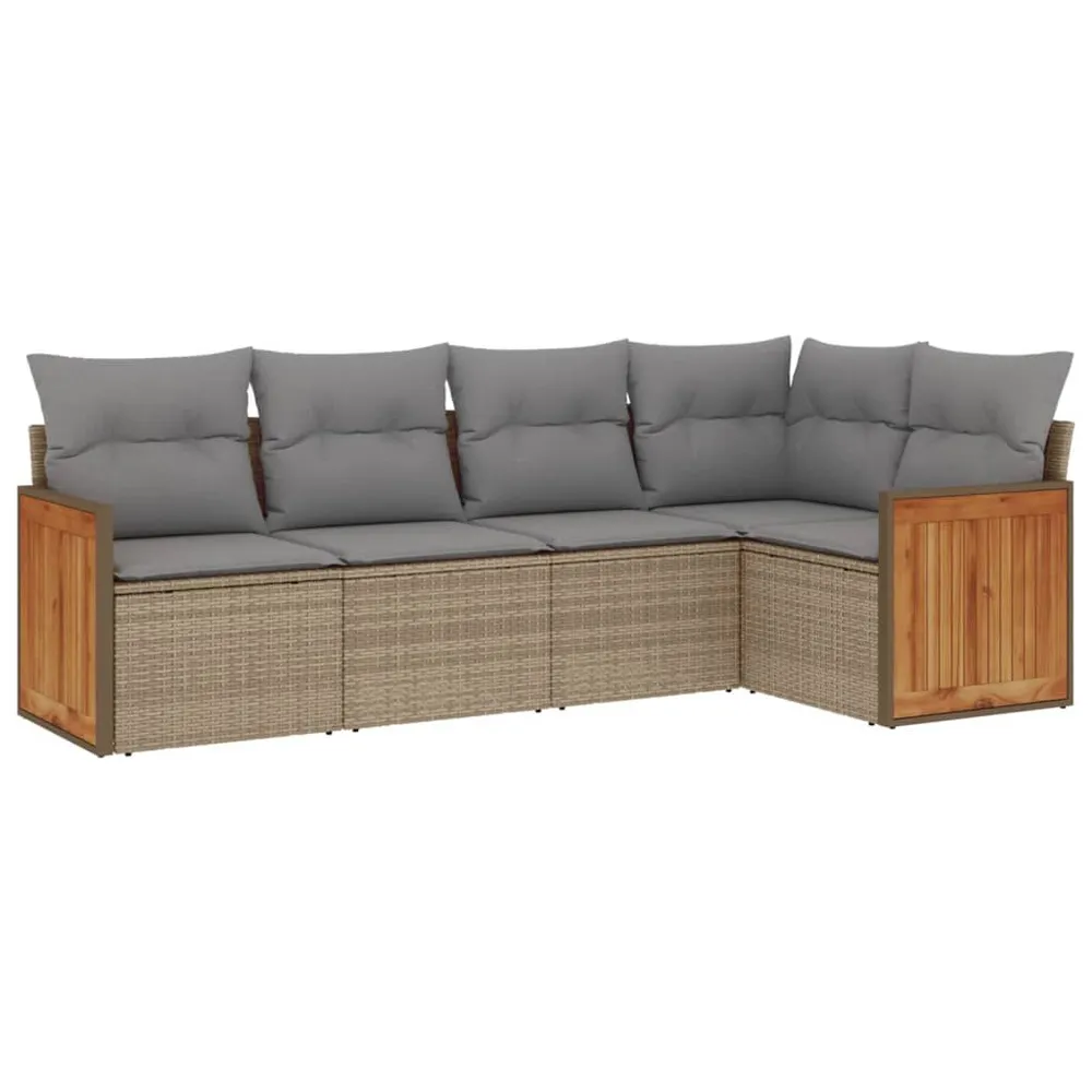 5-delige Loungeset met kussens poly rattan ecru