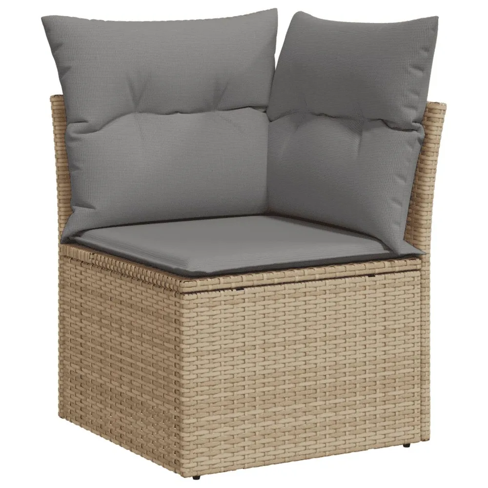 5-delige Loungeset met kussens poly rattan ecru