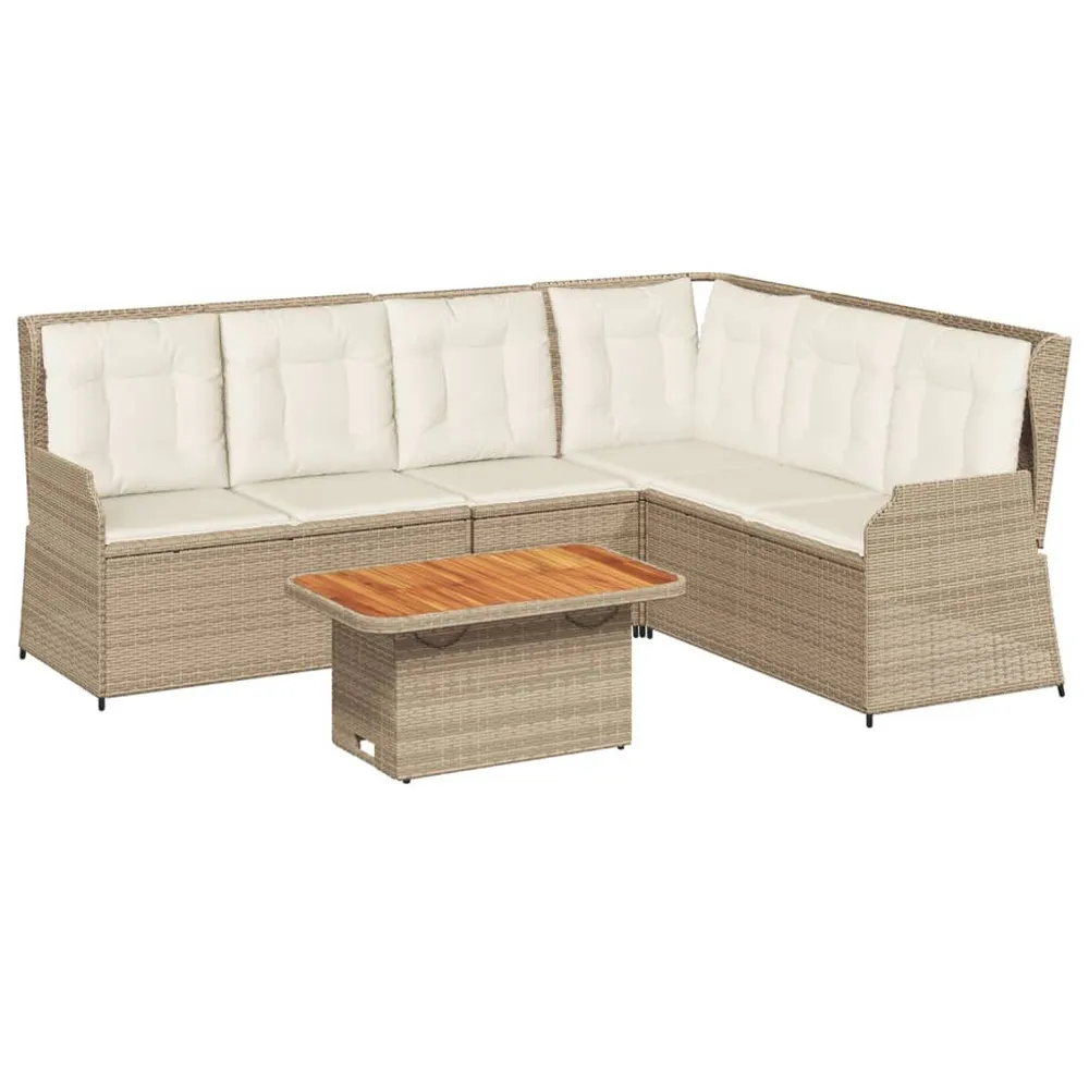5-delige Loungeset met kussens poly rattan lichtbruin voor Langdurig Buiten Zitten