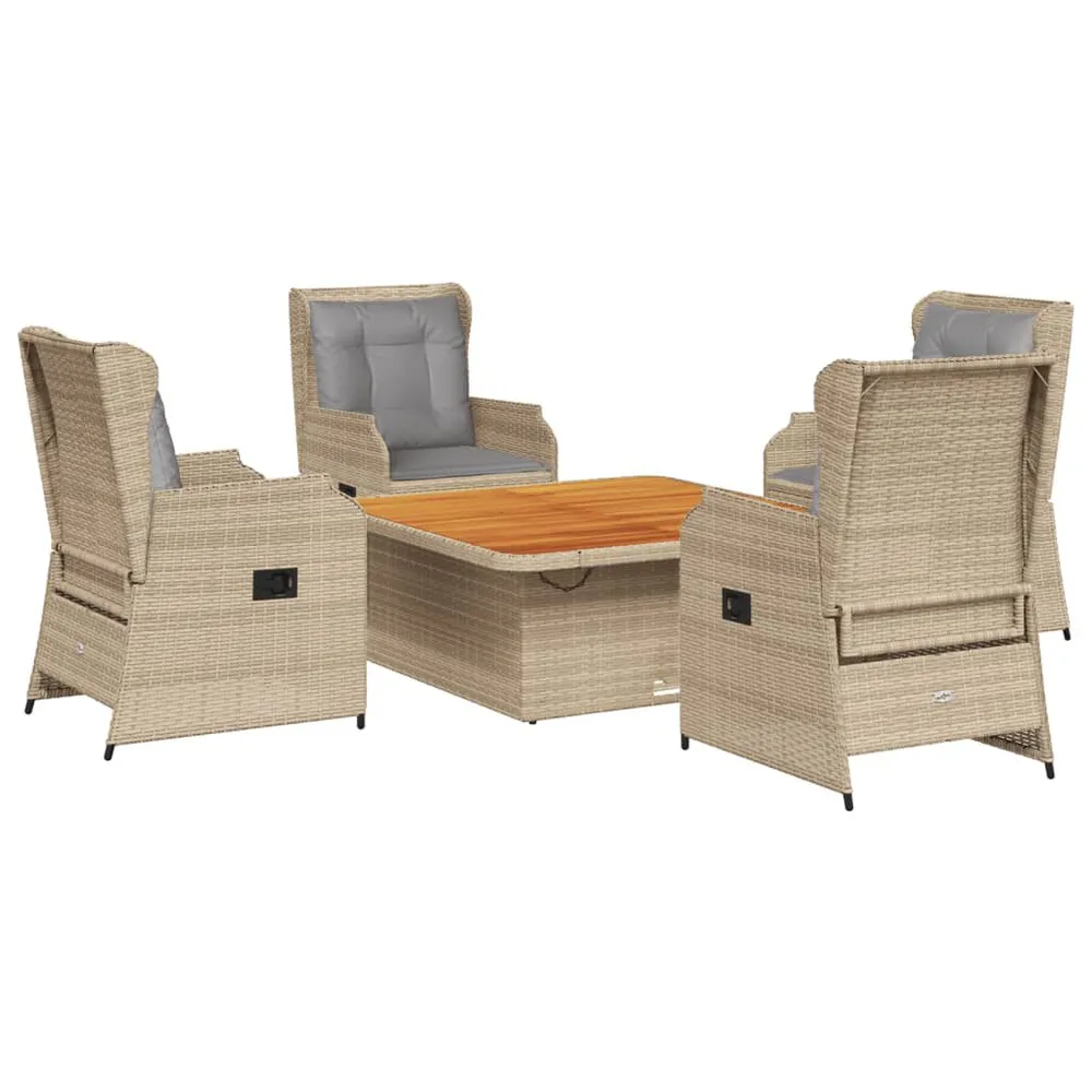 5-delige Loungeset met kussens poly rattan lichtbruin