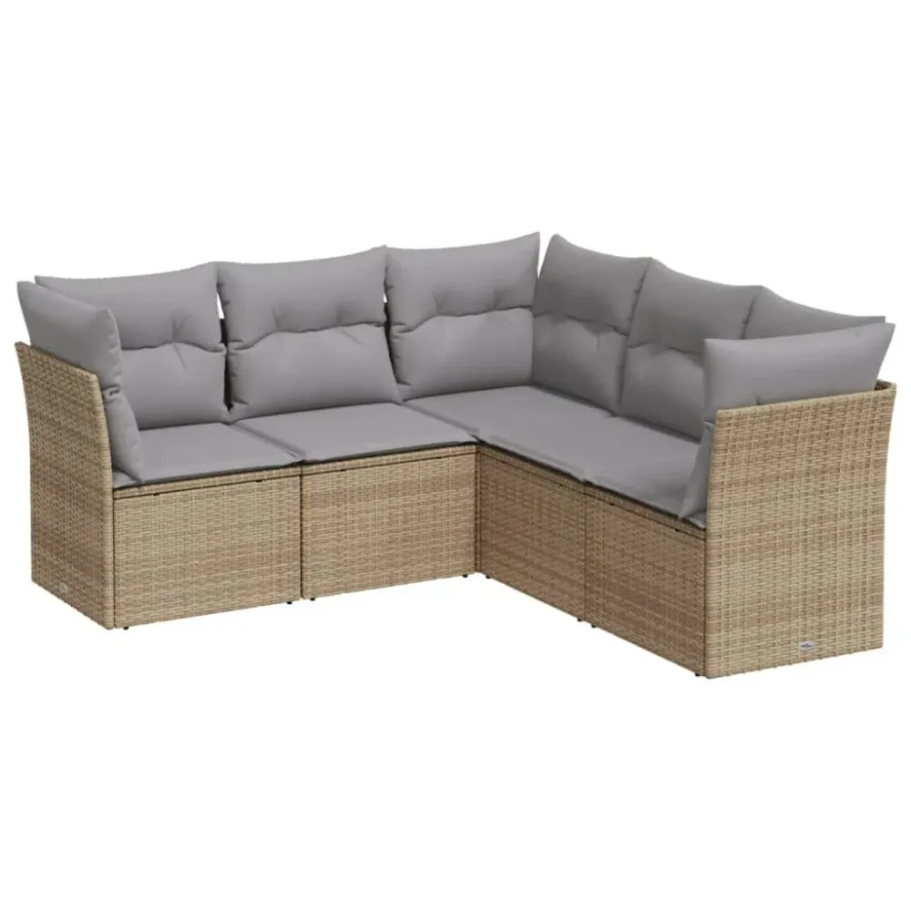 5-delige Loungeset met kussens poly rattan lichtbruin met Verstelbare Rugleuning
