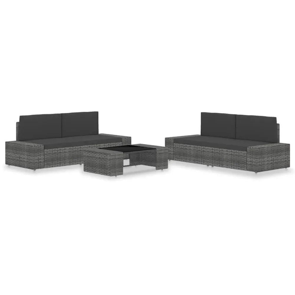 5-delige Loungeset poly rattan grijs Teak Metalen Frame