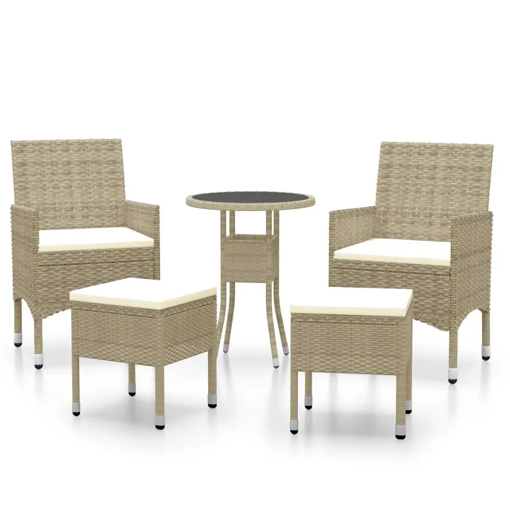 5-delige Loungeset poly rattan natuurtint