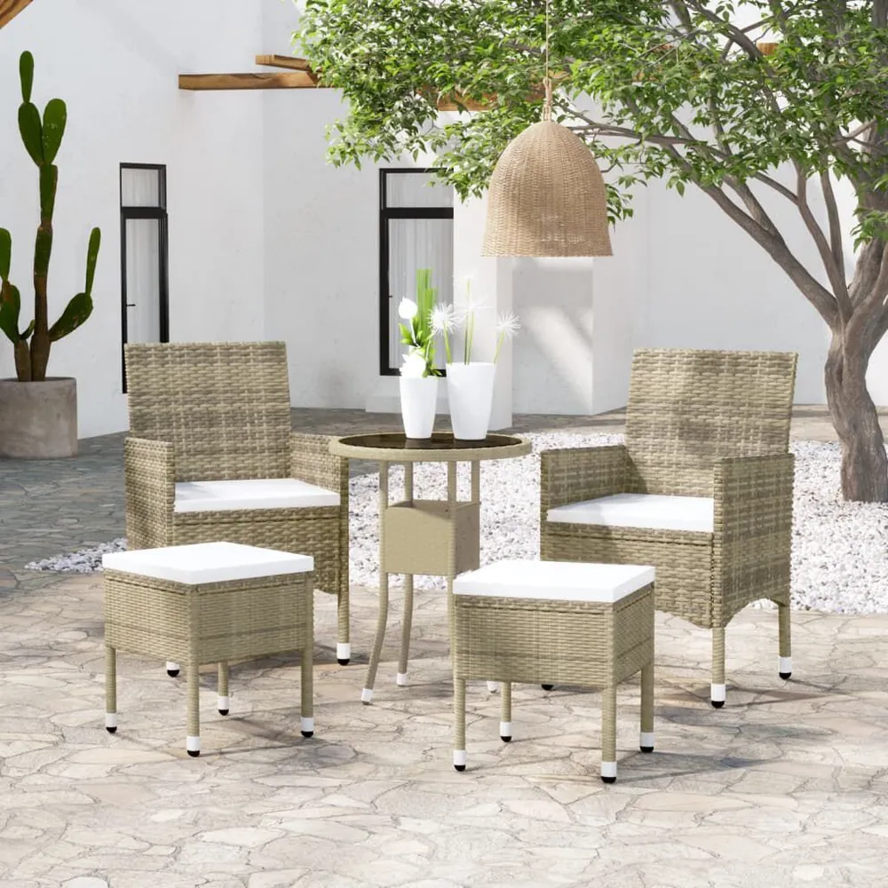 5-delige Loungeset poly rattan natuurtint